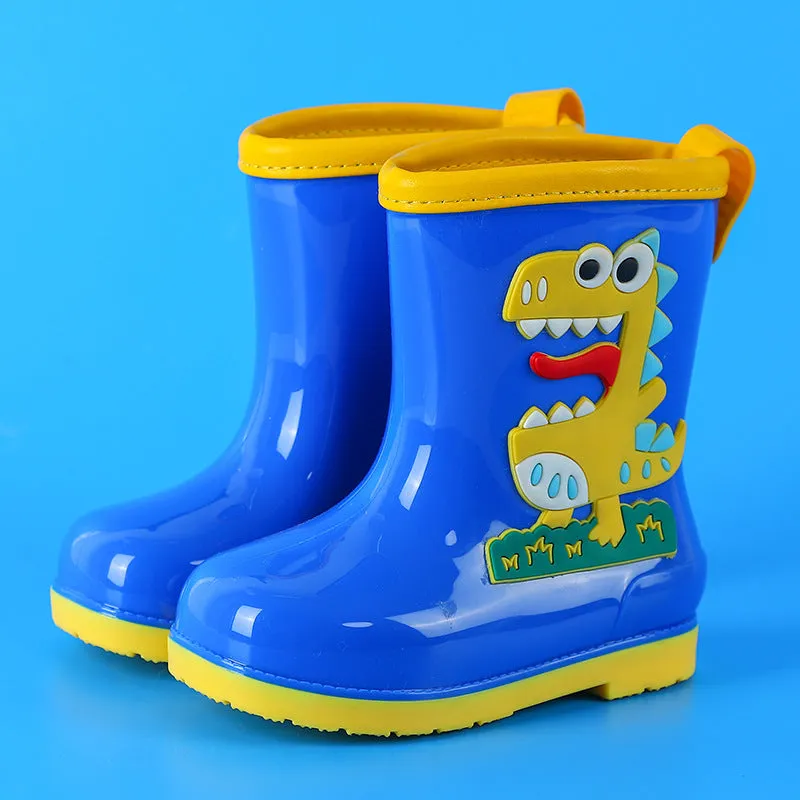 Children's cartoon rain boots, cute boys medium and large children's waterproof rain boots, primary school students' removable cotton sleeves, medium tube water shoes