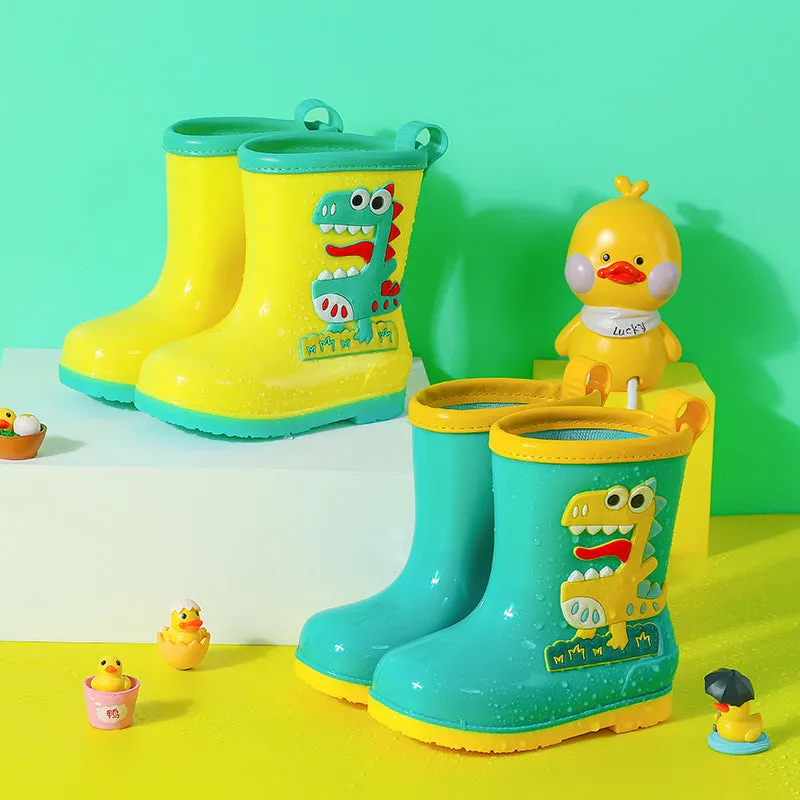 Children's cartoon rain boots, cute boys medium and large children's waterproof rain boots, primary school students' removable cotton sleeves, medium tube water shoes