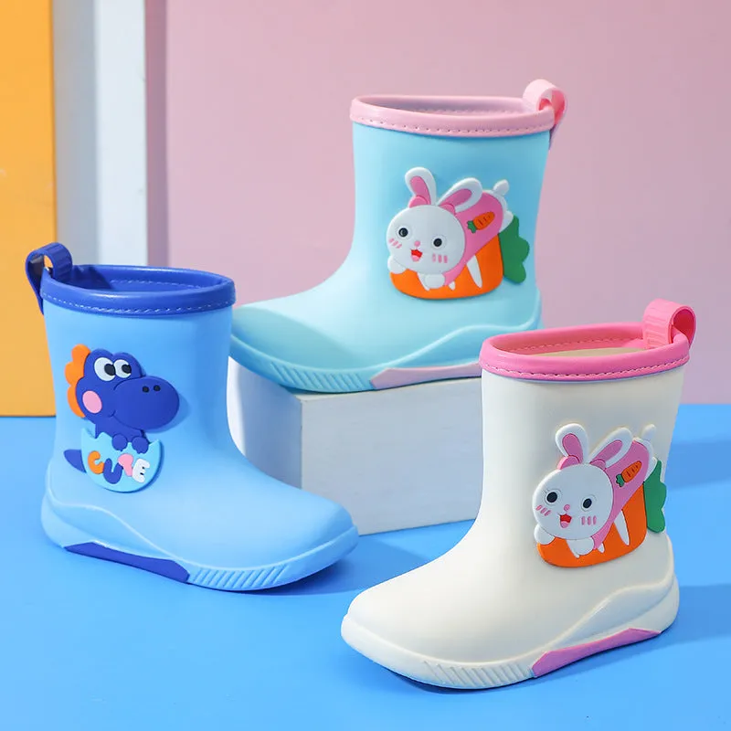 Children's cartoon rain boots plus velvet detachable rain boots for boys primary school students, middle-aged children, waterproof rain boots, medium tube water shoes