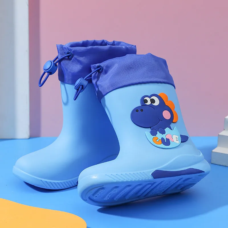 Children's cartoon rain boots plus velvet detachable rain boots for boys primary school students, middle-aged children, waterproof rain boots, medium tube water shoes