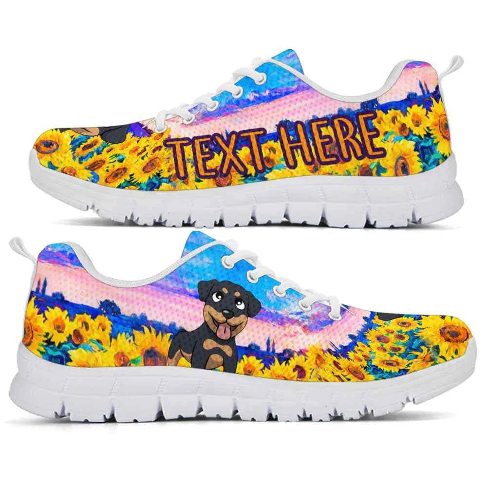 Custom Name Rottweiler Sneaker, Rottweiler Sunflower Sky Sneakers Running Shoes, Best Running Shoes