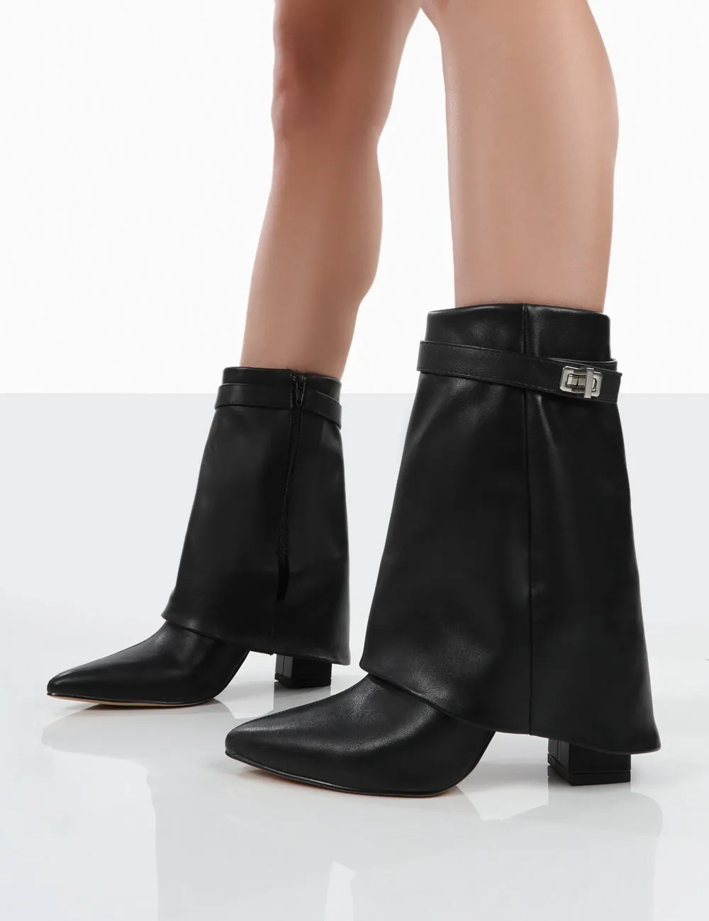 Fyre Black Pointed Toe Block Heeled Ankle Boots