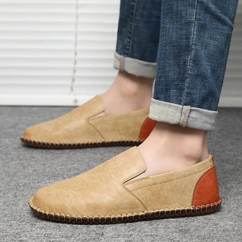 Handmade Top Quality Casual Flats Men's Genuine Leather Shoes Spring Summer 2023 Shallow Slip on Driving Shoes