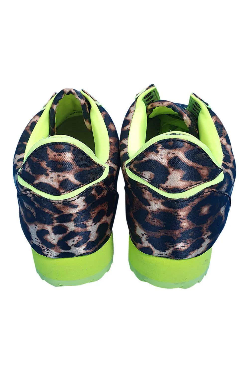 JEFFREY CAMPBELL Sprinter-b Rally Sneaker In Cheetah Satin/ Neon Yellow (US 7 | UK 4)