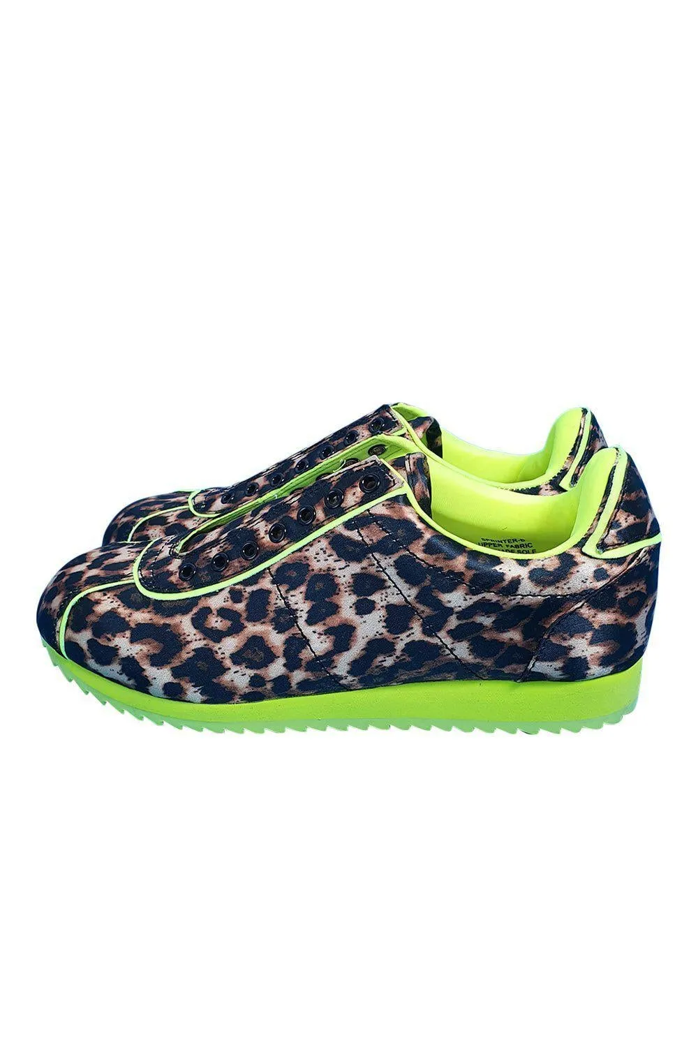 JEFFREY CAMPBELL Sprinter-b Rally Sneaker In Cheetah Satin/ Neon Yellow (US 7 | UK 4)