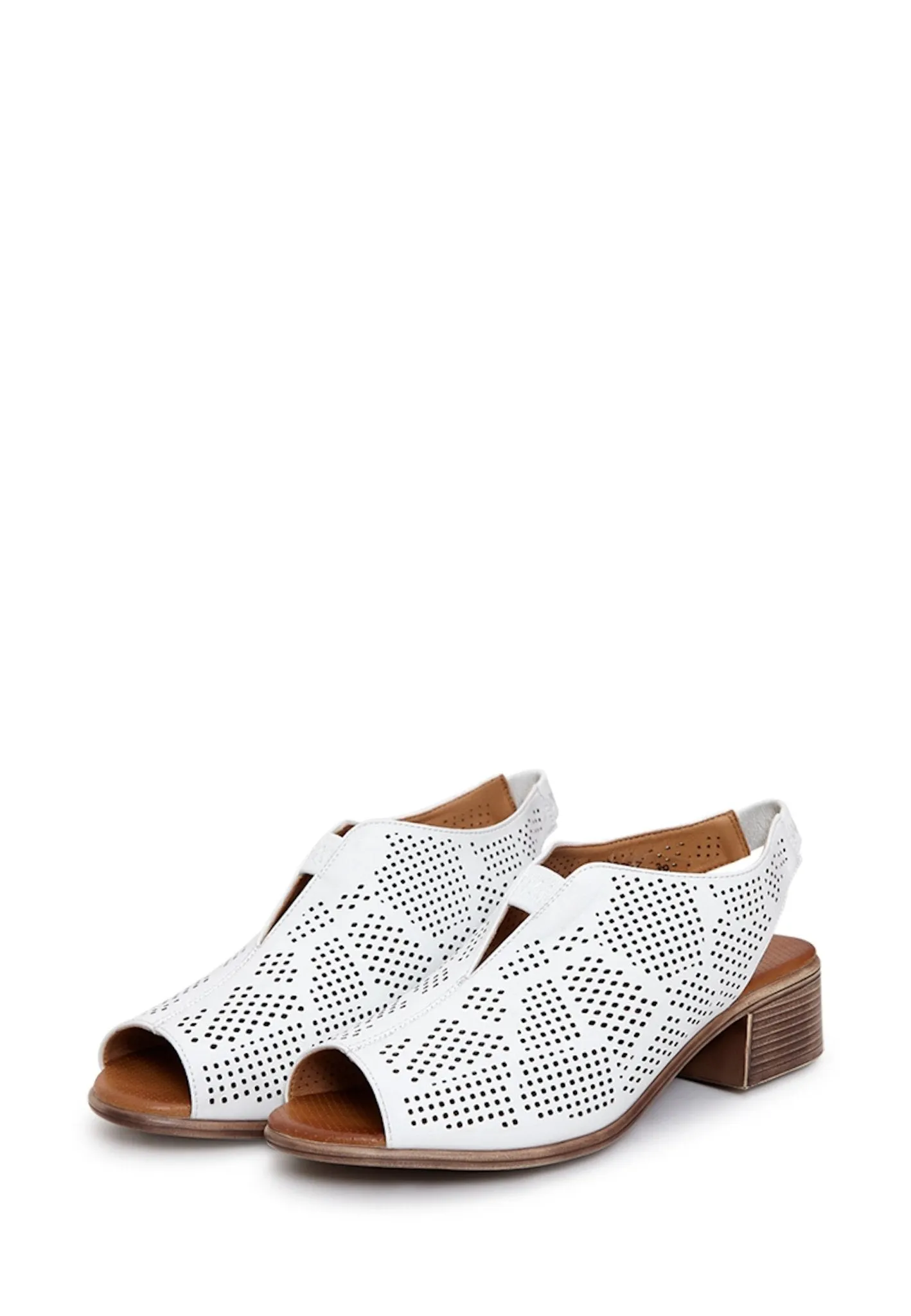 Leather Classic Block Heeled Sandals - White