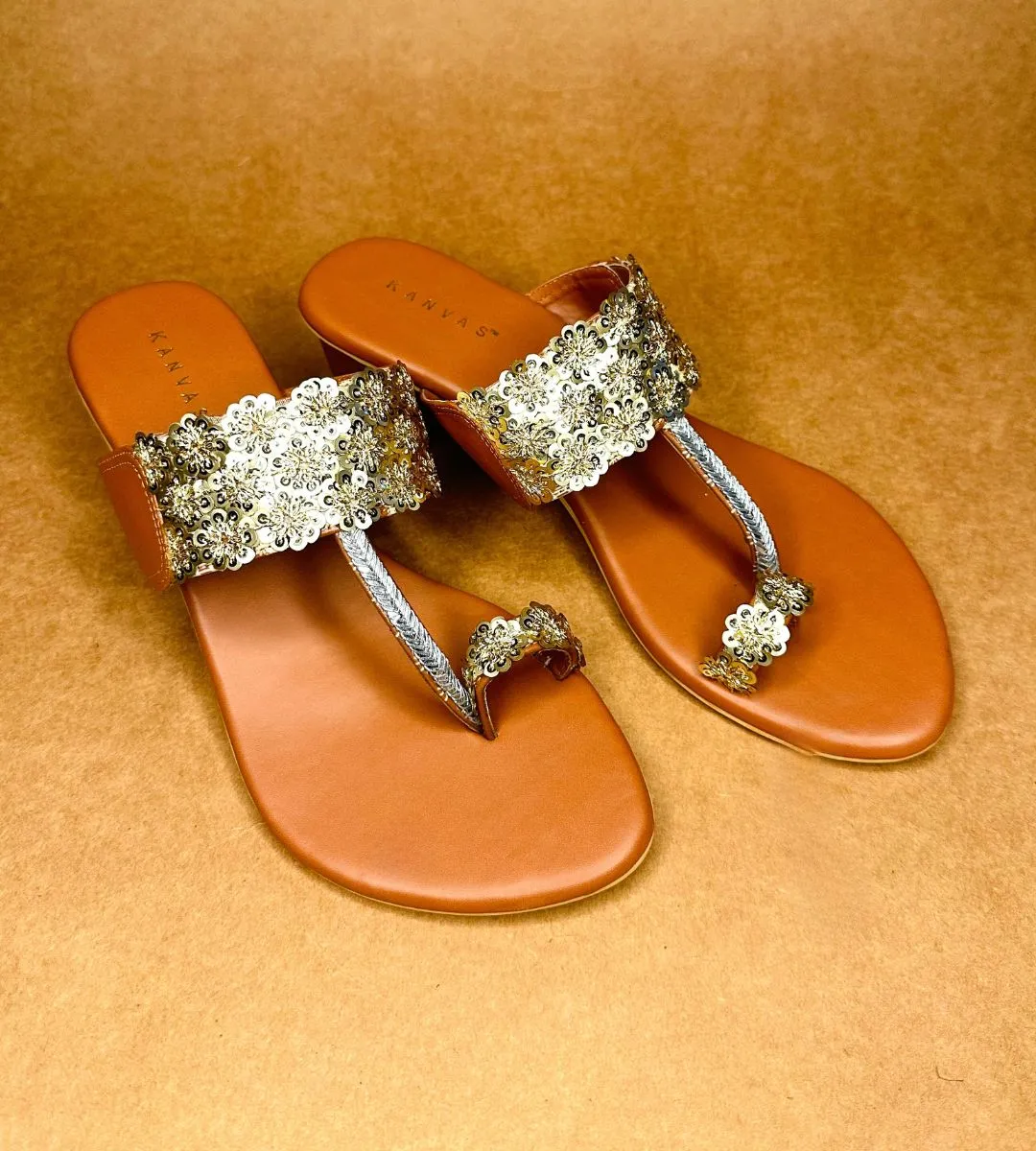 Light Gold Sequins Kolhapuri Heels