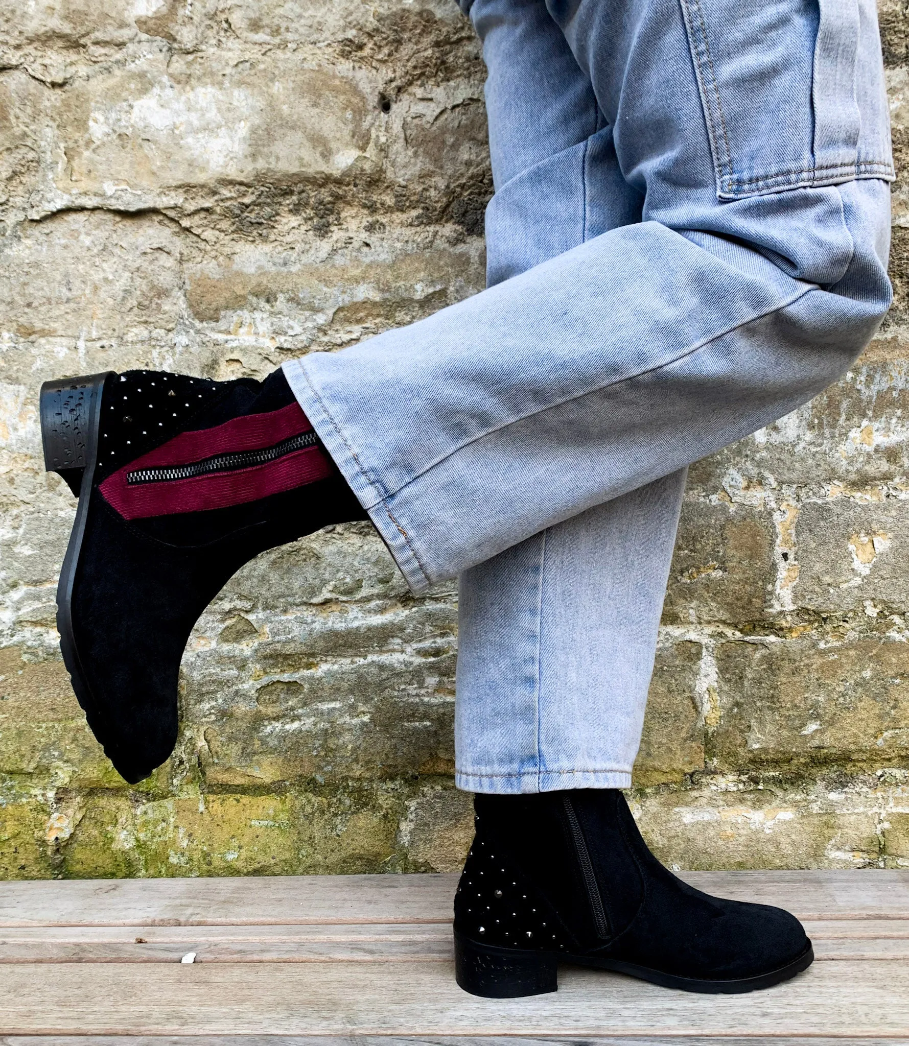 Mes Amie - Black- wine ankle boot