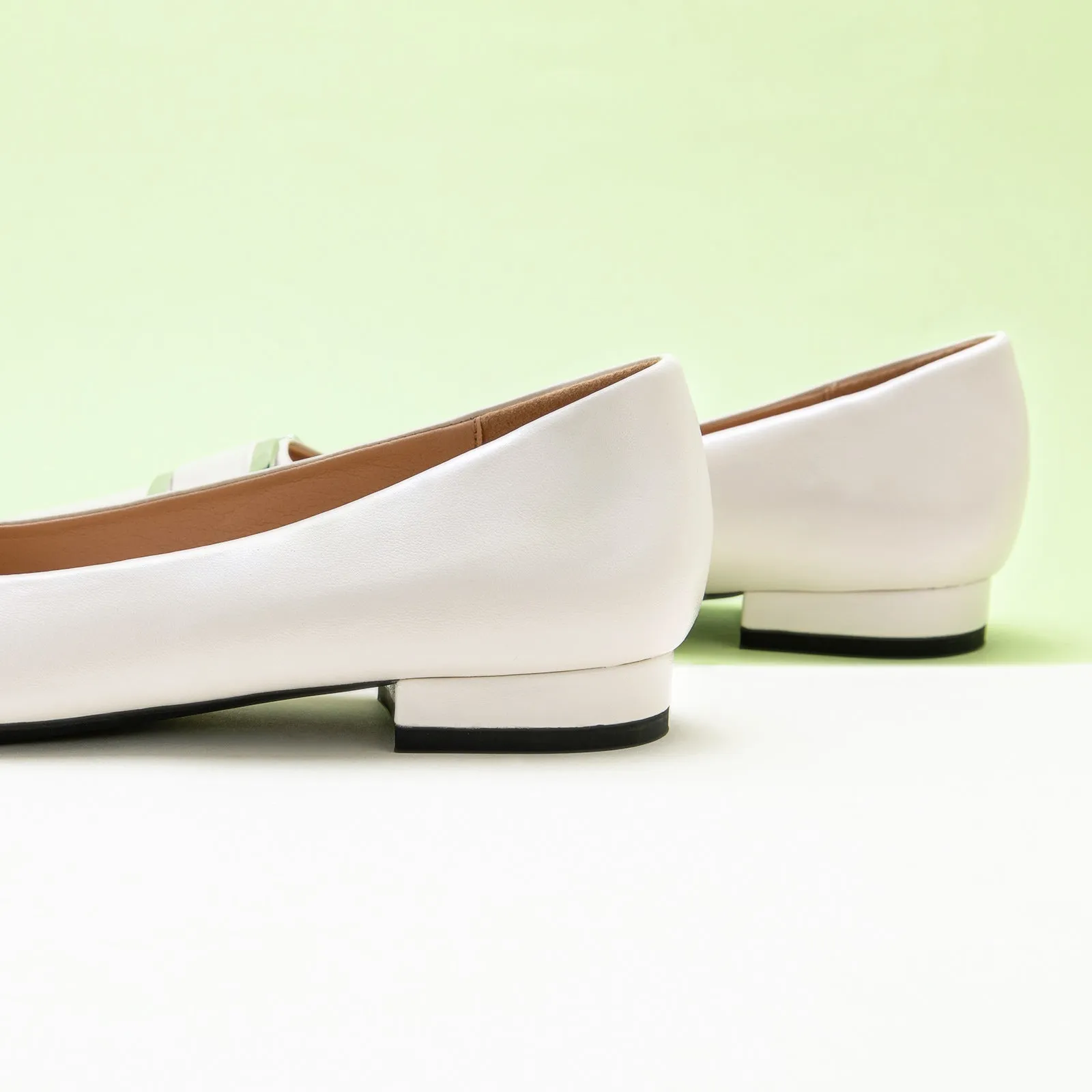 Metal Buckle Flats (Aida) White