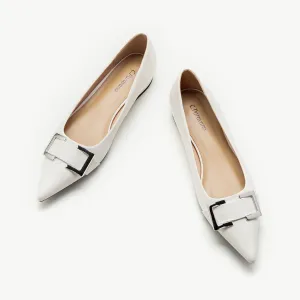 Metal Buckle Flats (Aida) White