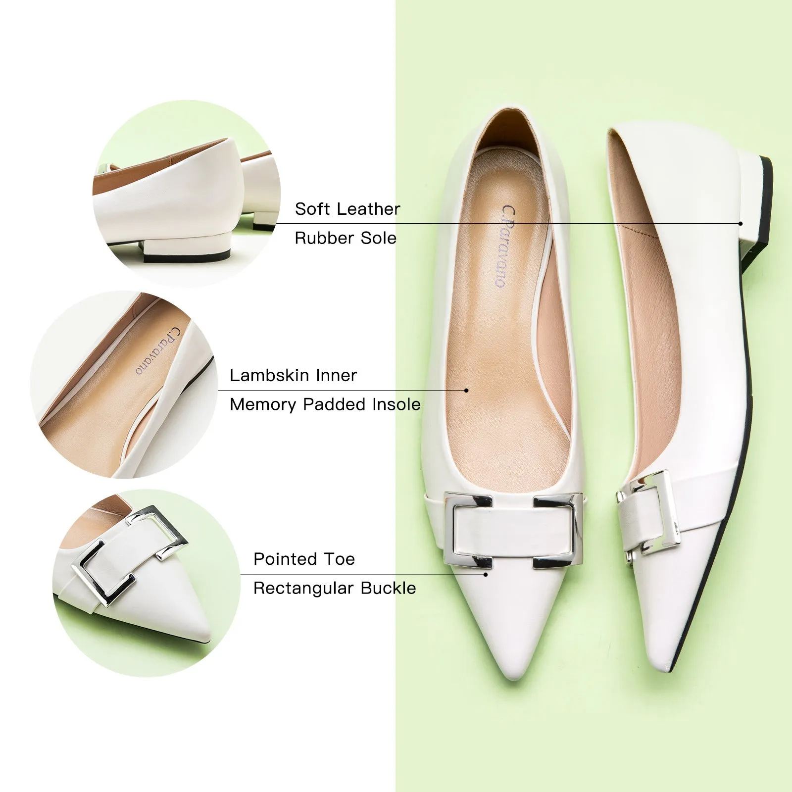 Metal Buckle Flats (Aida) White