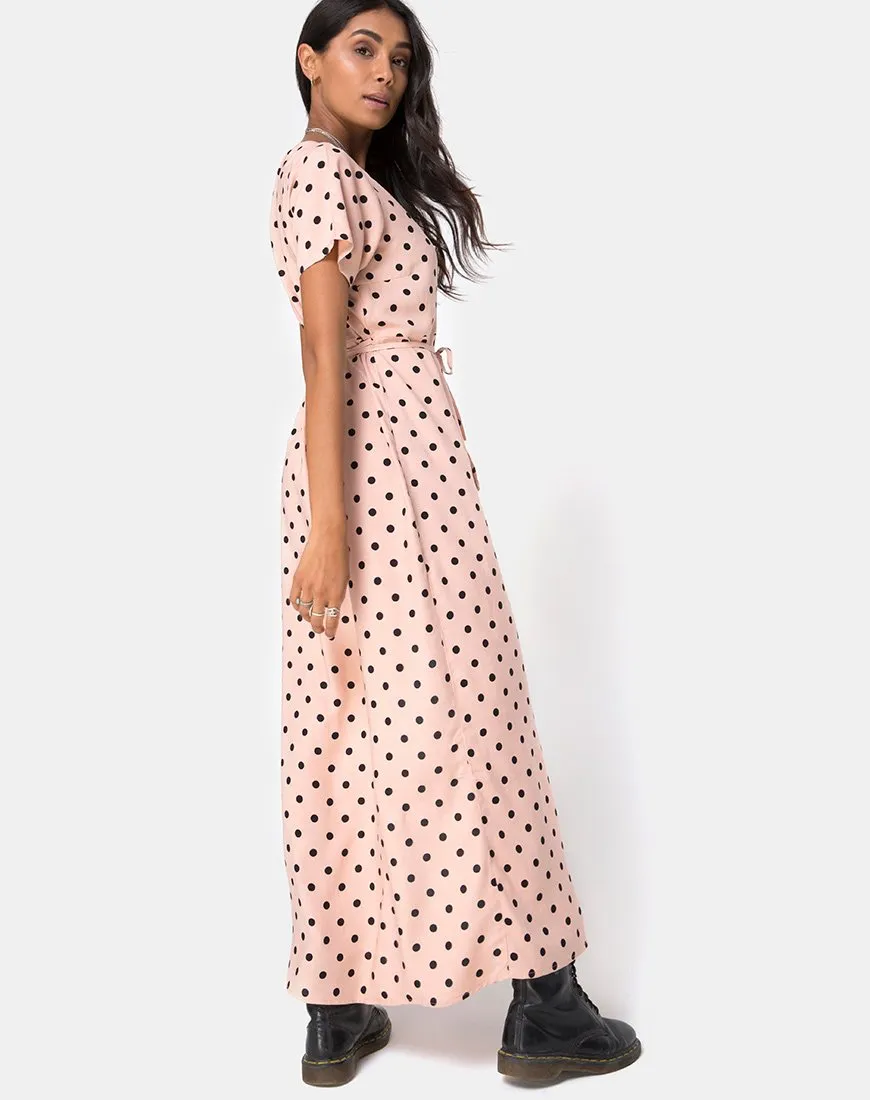 Riva Dress in New Polka Nude Black