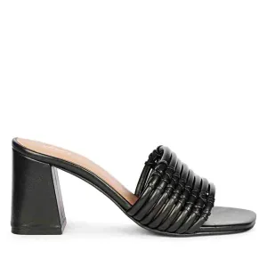 Saint Bethany Strappy Black Leather Block Heels