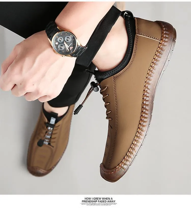 Spring Fashion men's daily casual leather soft shoes flats sewing soft soles loafers shoes