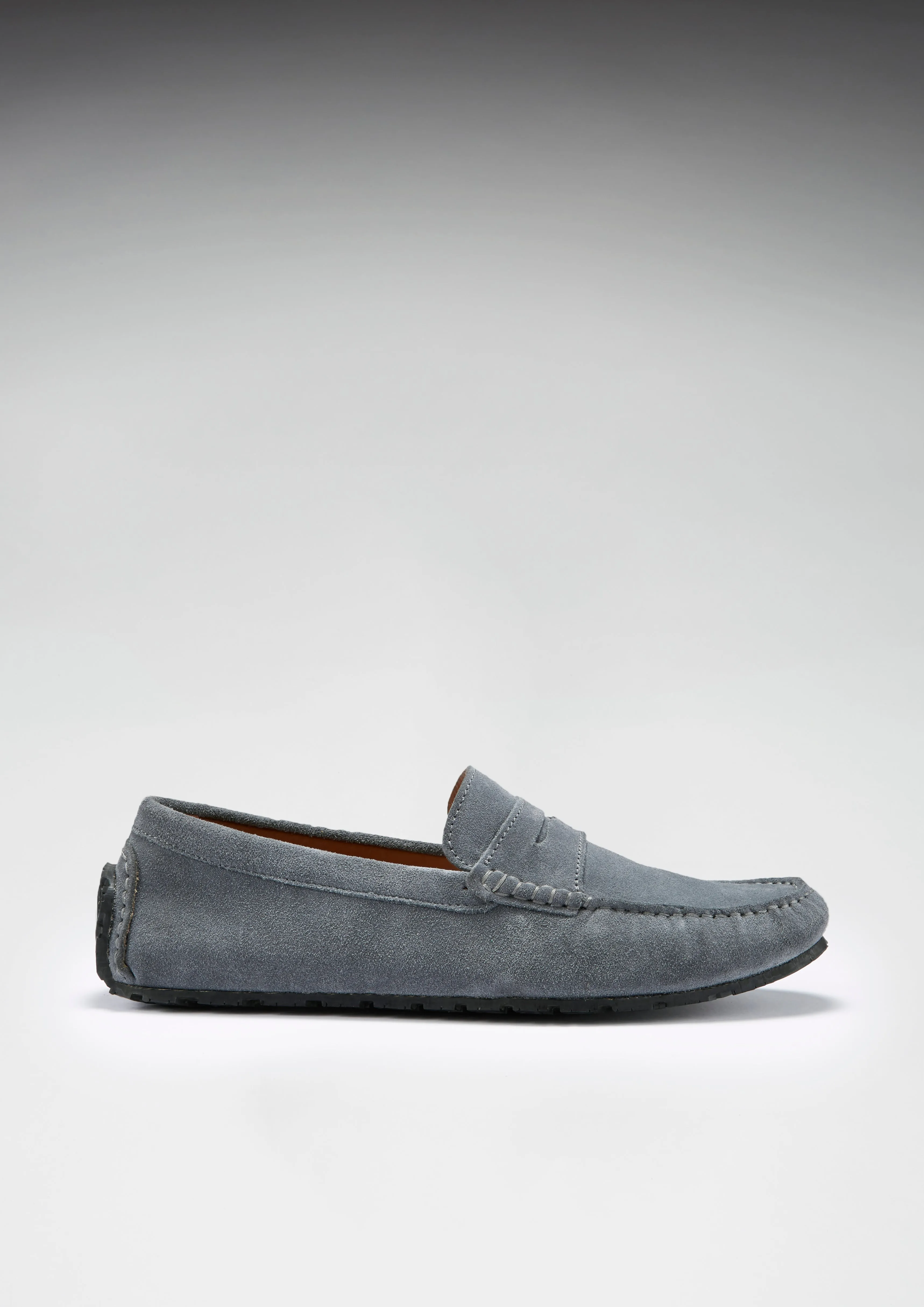 Tyre Sole Penny Driving Loafers, slate grey suede