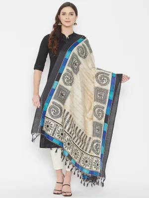 Women Beige Printed Silk Dupatta