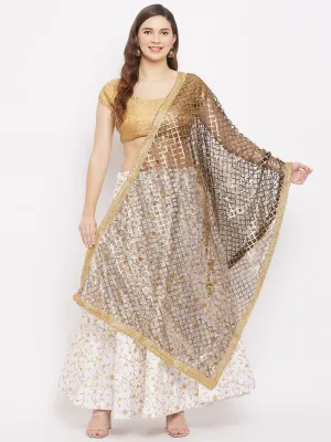 Women Black Embellished Sequined Net Dupatta