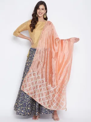 Women Peach Embellished Dupatta