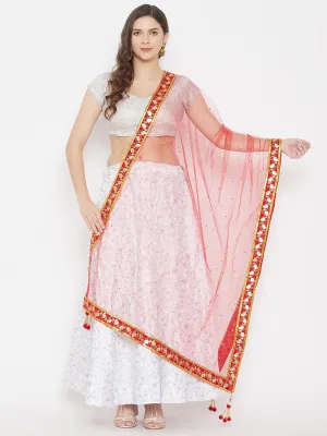 Women Red Gotta Patti Net Dupatta