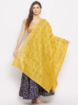 Women Yellow Chanderi Silk Embroidered Dupatta