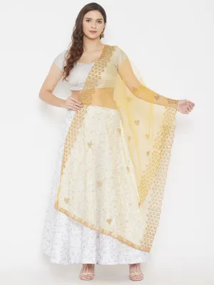 Women Yellow Embroidered Net Dupatta With Sequinned