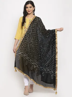 Women'S Black Bandhani Gotta Patti Silk Dupatta