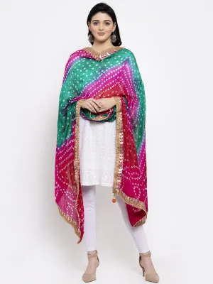 Women'S Multicoloured Bandhani Gotta Patti Silk Dupatta