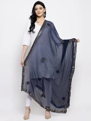 Women'S Navy Blue Gotta Patti Chiffon Dupatta