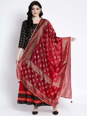 Women'S Peach Printed Silk Dupatta