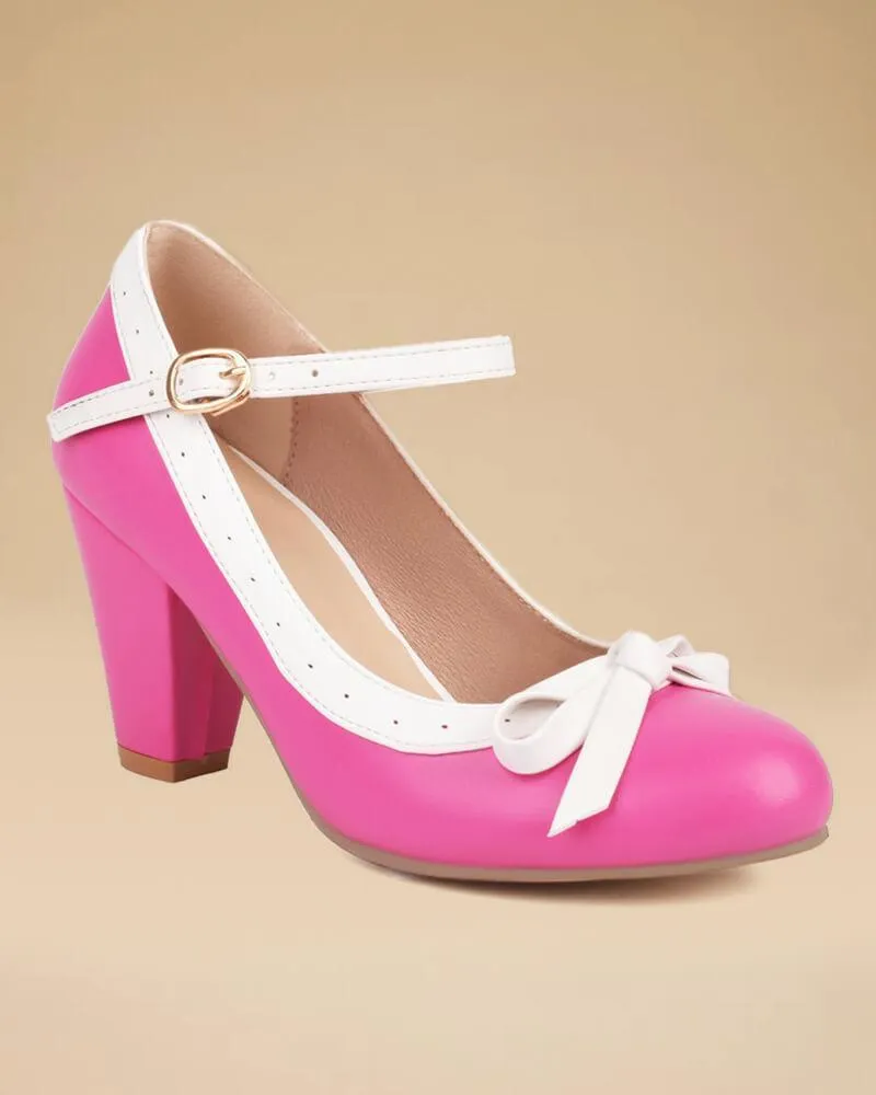 Women's Sweet Round Toe Bow Block 
Heels